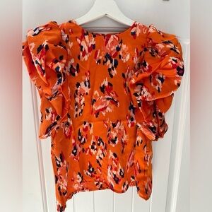 THML Orange Patterned Ruffle Sleeve Blouse